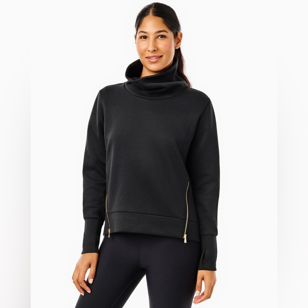 Black Addison Bay Polished Double Knit Zip Everyday Pullover